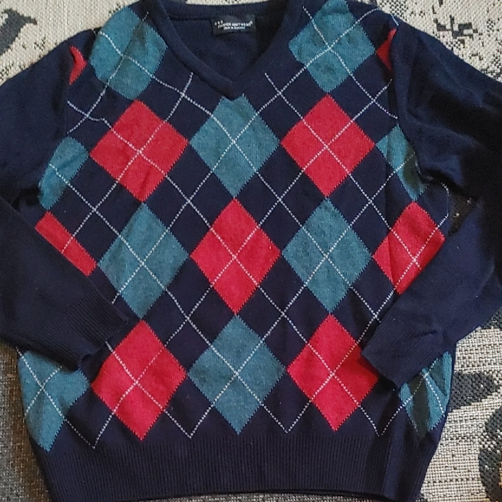 Hawick Knitwear Men's Argyle Sweater - Made In Scotland Sz Med